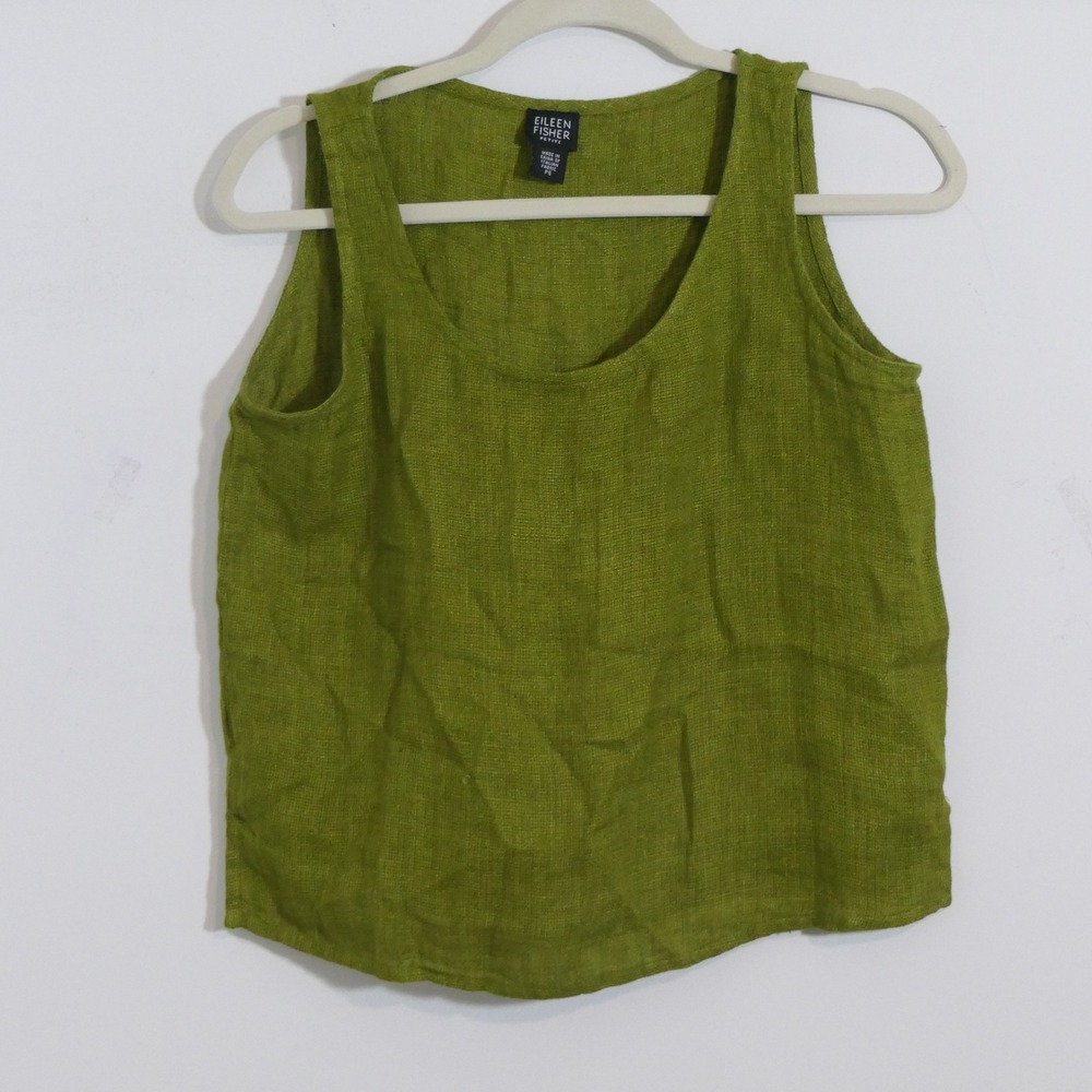 Eileen Fisher Womens Tank PS Green Linen Lagenlook Earthy Coastal Grandmother